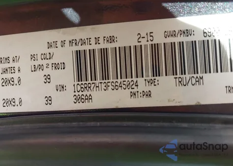 2015 Ram 1500 Sport из США, поврежденный, VIN 1C6RR7HT3FS645024